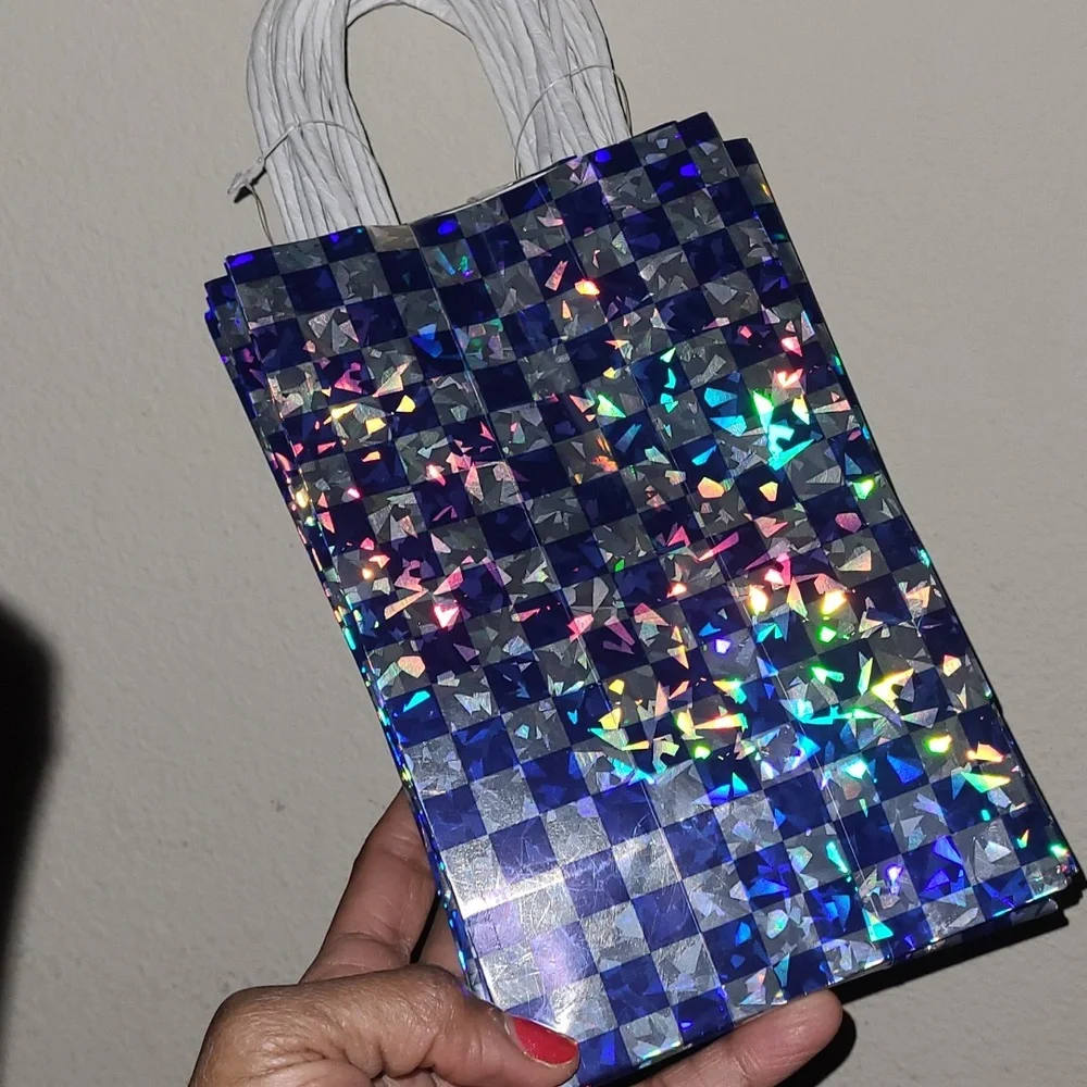 Colorful Checkered Gift Bags w/Tissue Paper- Set Of 12